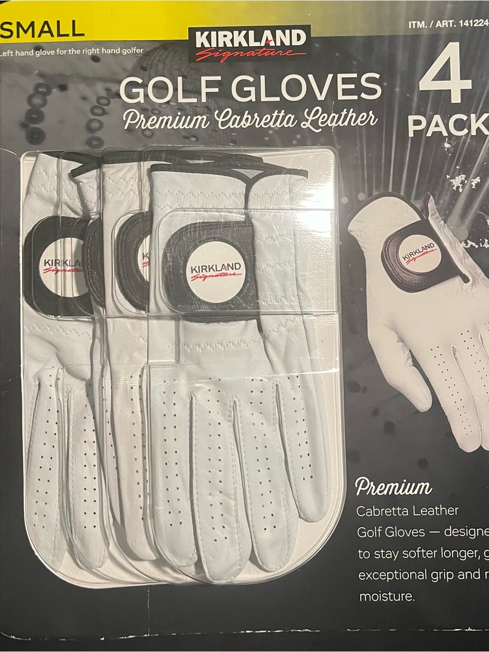 Kirkland Signature White and Black Premium Cabretta Leather Golf Gloves 4-Pack